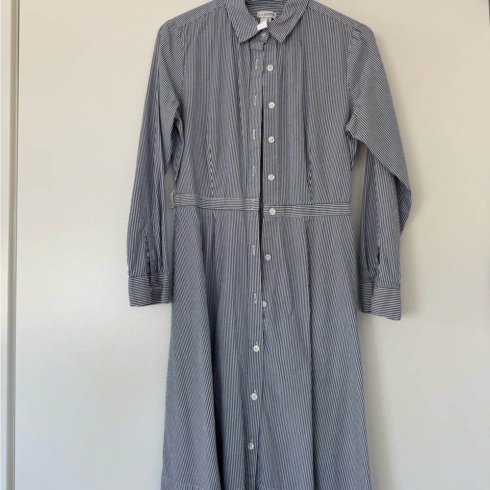 J. Crew Navy Striped Long Sleeve Shirt Dress
